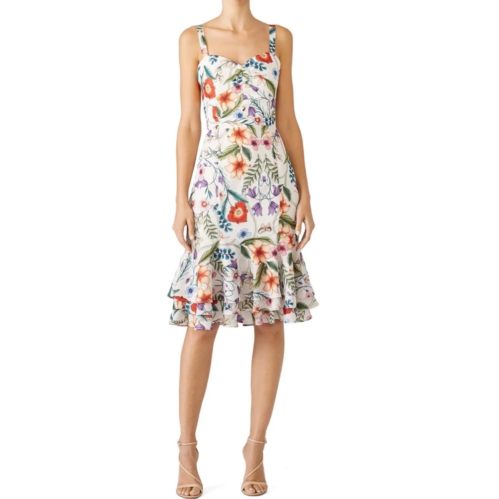 Cooper st // white floral print ruffle hem midi dress size 12